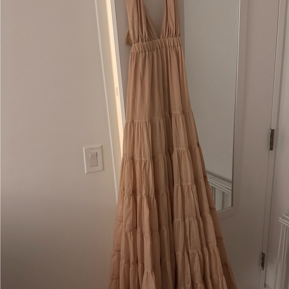 Neutral/ sand Ruffled Tiered Maxi Dress for Weddings